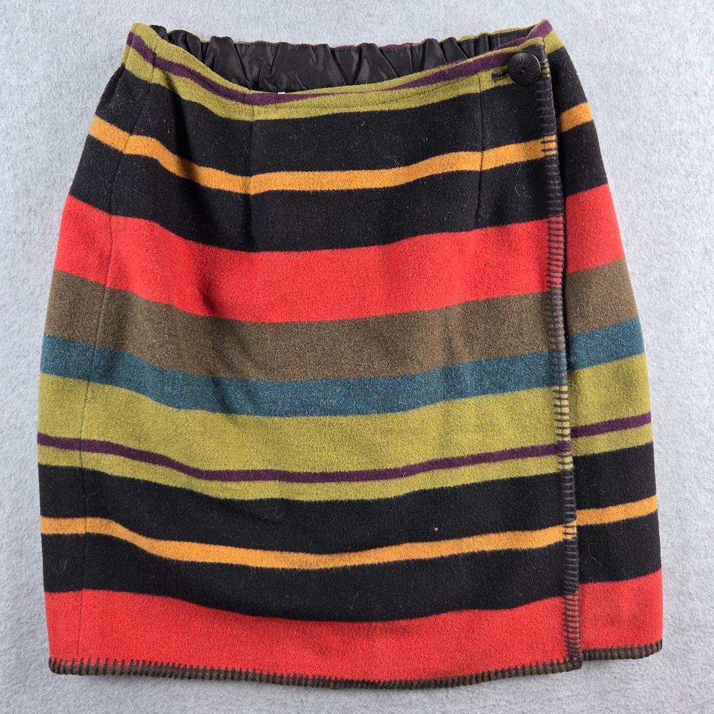 Ann Taylor Skirt Women L Multicolor Wool Blend Striped Blanket Stitch Wrap Mini